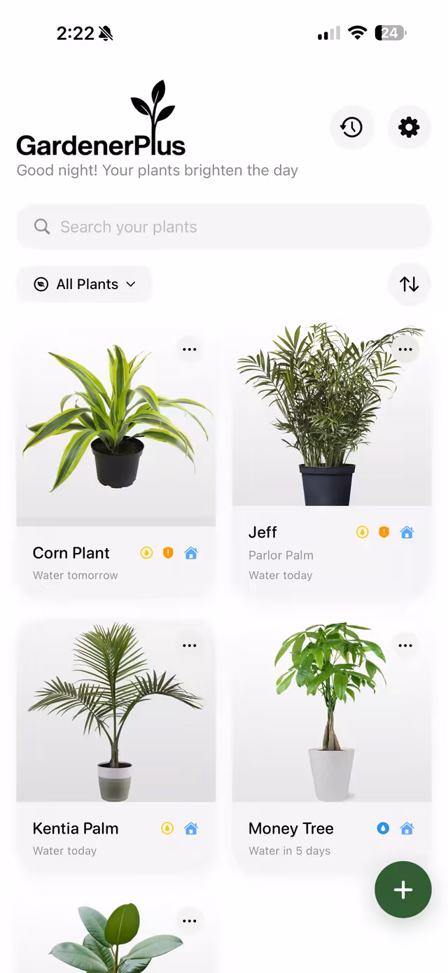 GardenerPlus main dashboard